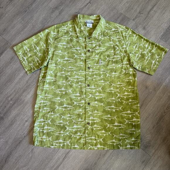 Columbia Sportswear Fish Print Shirt Men’s XL Green Barracuda Retro Beach Casual - Picture 2 of 9